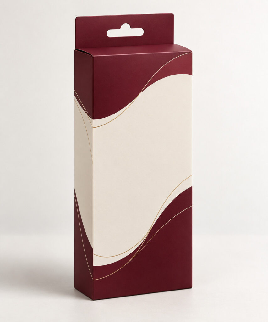 PackNiti packaging mockup: Custom Tall Flat Hanging Box (PN-PD-000674)