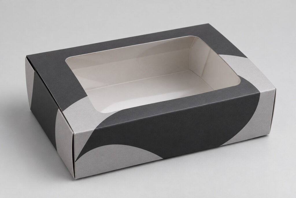 PackNiti packaging mockup: Custom Food Box With Window (Style 000679) (PN-PD-000679)