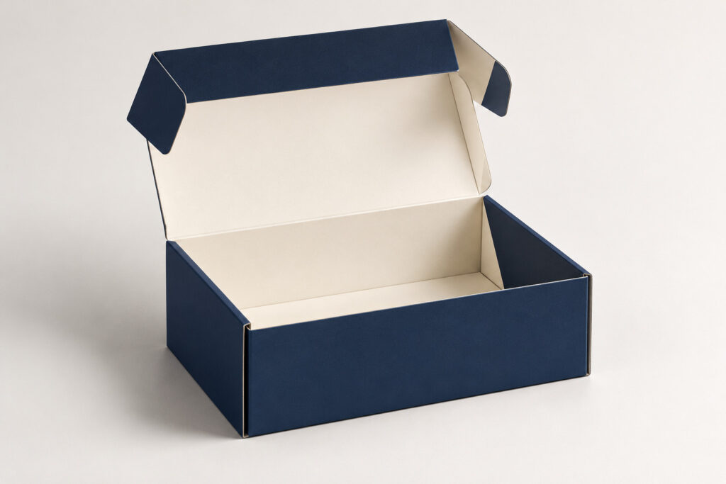 PackNiti packaging mockup: Custom FEFCO 0415 One Piece Folder With Dust Flaps (PN-PD-000721)