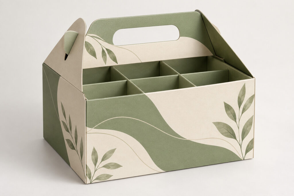 PackNiti packaging mockup: Custom Folding Box 6 Grid Handle Box (PN-PD-000722)