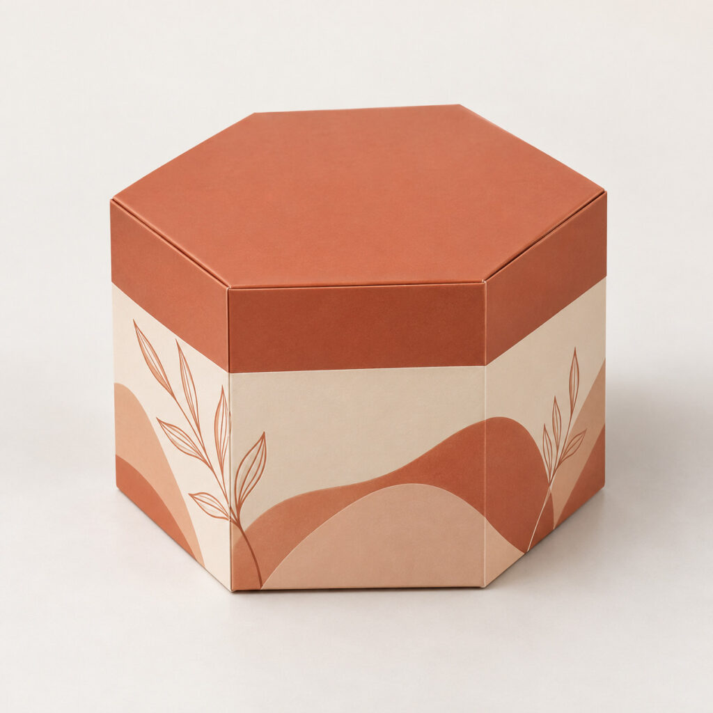 PackNiti packaging mockup: Custom Polygonal Boxes Hexagonal Side Width (PN-PD-000727)