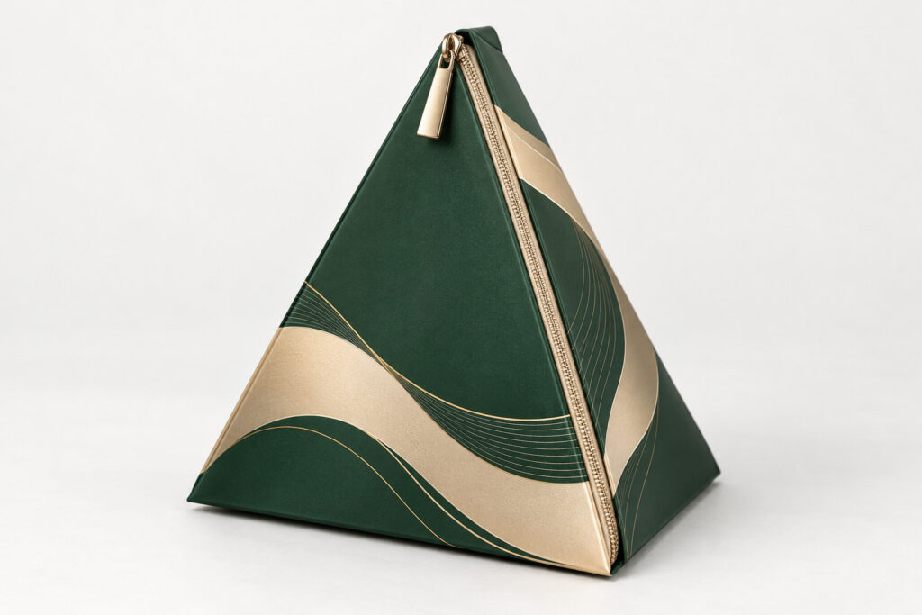 PackNiti packaging mockup: Custom Polygonal Boxes Triangle Zipper (PN-PD-000730)