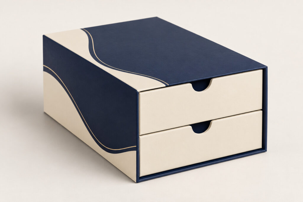 PackNiti packaging mockup: Custom Double Drawer Tuck Front Box Paper (PN-PD-000735)
