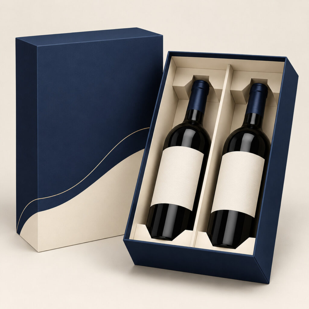 PackNiti packaging mockup: Custom Wine Box With Inserts Wine Bottles Wine Bottle (PN-PD-000785)