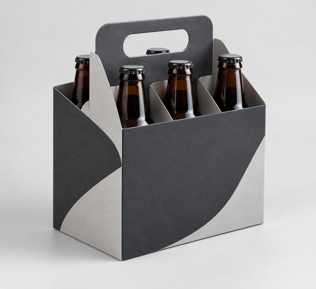 PackNiti packaging mockup: Custom 6 Botttles Carrier Box With Handle Inserts Handle (PN-PD-000789)